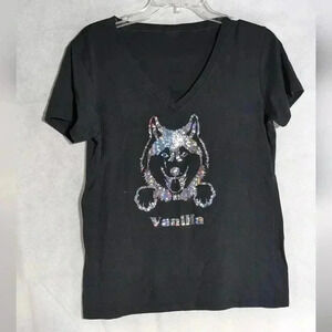 Vanilla Husky Iridescent V-Neck shirt Black sz M